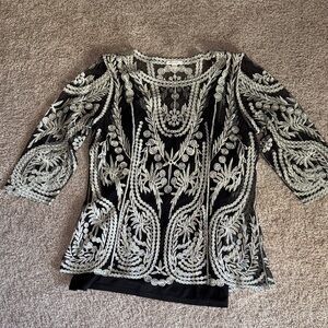 Ultra Pink Black and Silver Embroidered Blouse